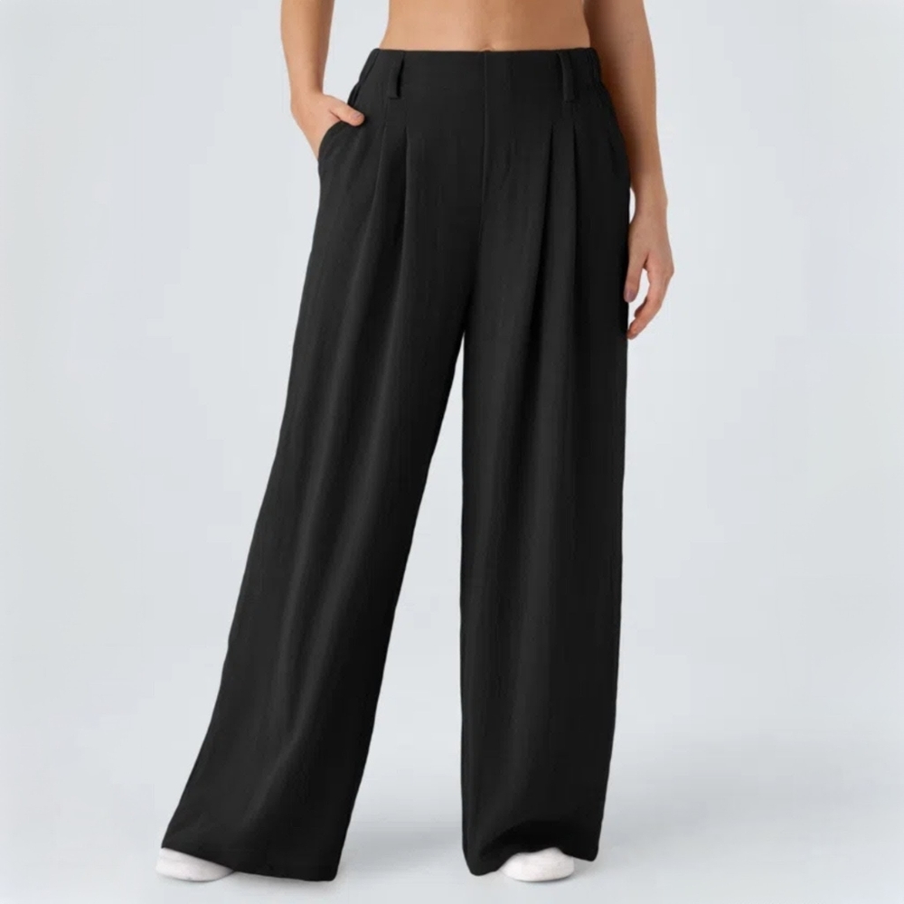 NWT Halara High Waisted Palazzo Linen Feel Wide Leg Pants Women's Petite Medium